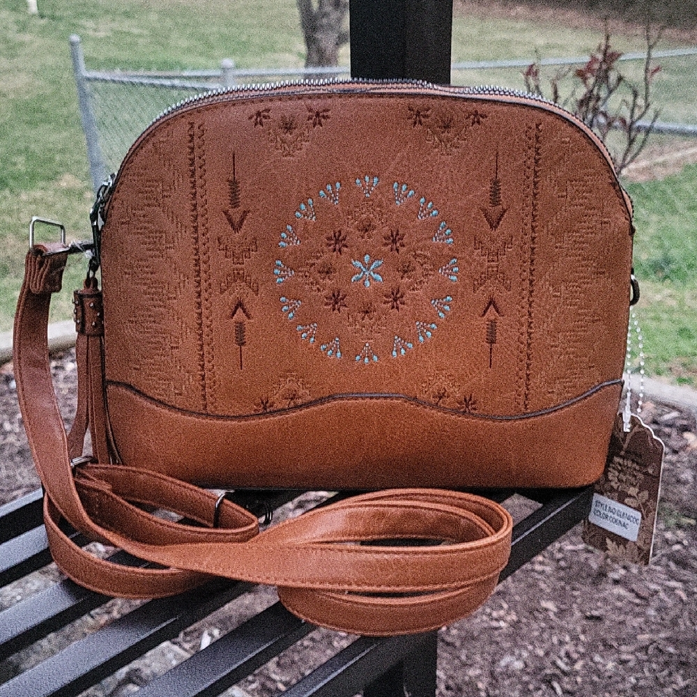 Brown Embroidered Crossbody Bag